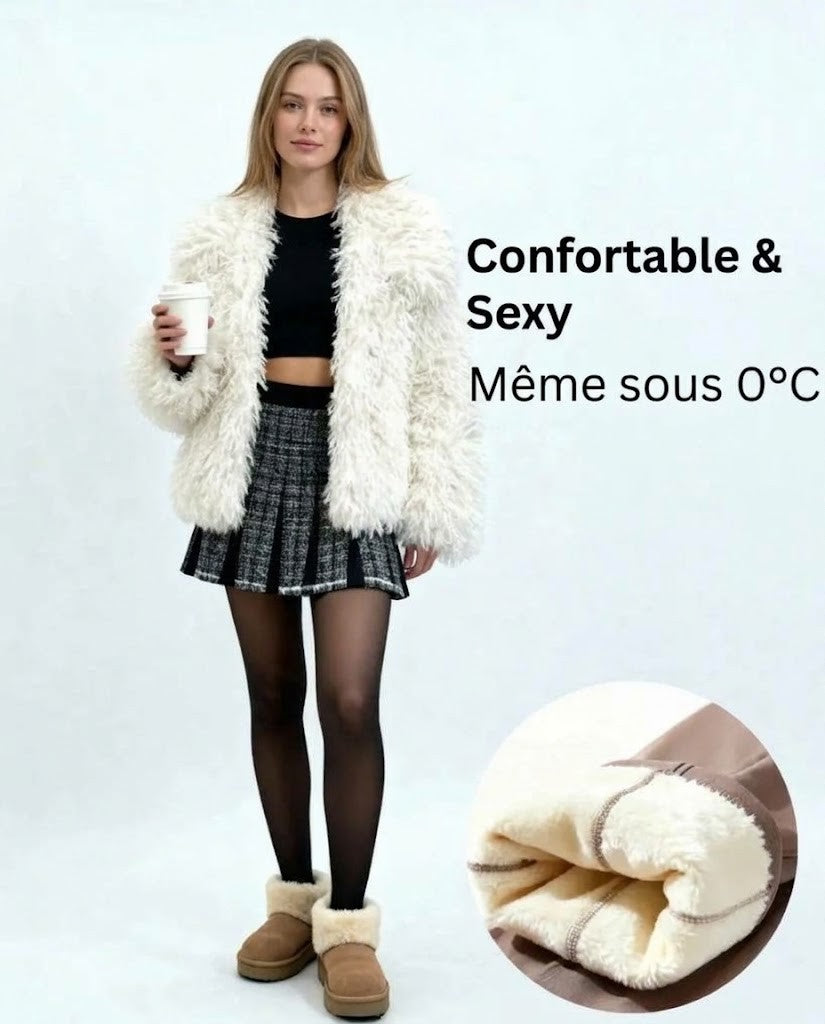 Collant polaire porté avec une jupe en hiver, doublure polaire